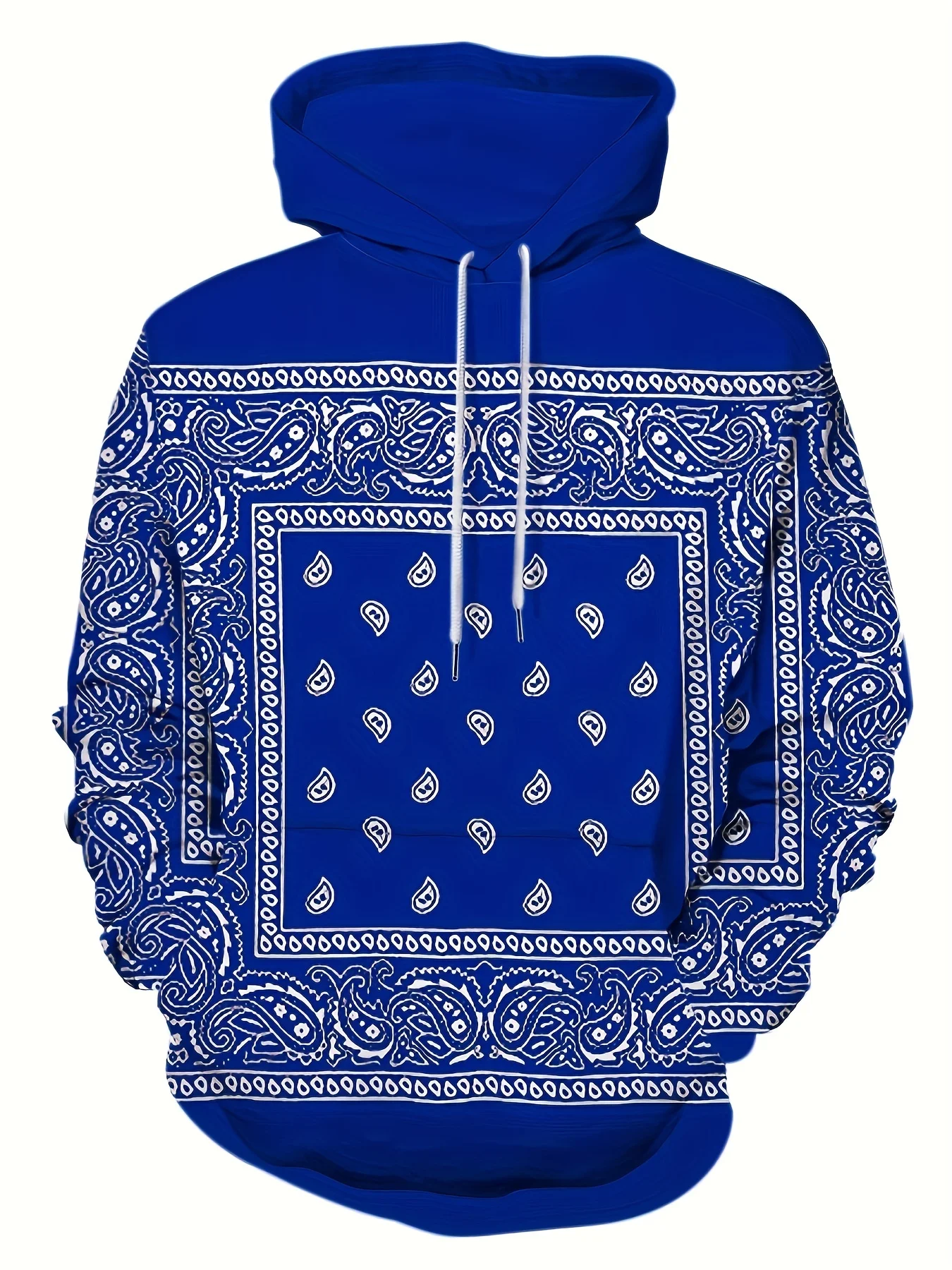 Men\'s Retro Bandana Print Hoodie Men\'s Casual Graphic Design Pullover Hooded Sweatshirt With Kangaroo Pocket Streetwear