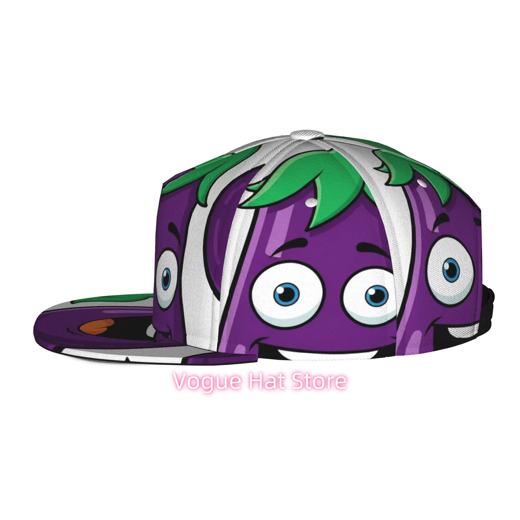 Men'S And Women'S Baseball Cap, Cartoon Eggplants with Expressive Faces Adjustable Snap-On Brim, Flat-Top Design - Suitable for