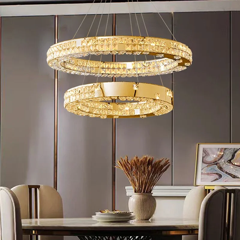 

Хрустальные потолочные люстры светодиодный, Современная круглая осветительная арматура, Роскошная золотая Подвесная лампа для потолка для гостиной, домашний декор