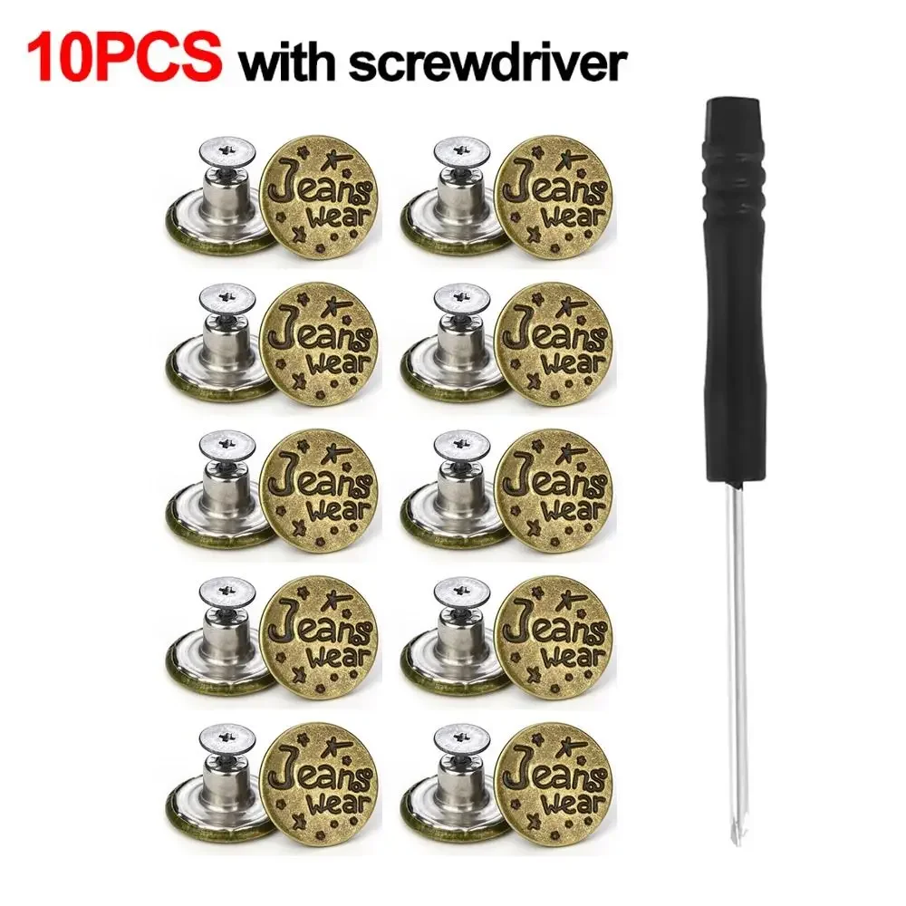 10 stuks/verpakking 17mm verstelbare spijkerbroek tailleverlenger knopen zonder spijkers, afneembare kledinggespen met gratis schroevendraaier inbegrepen