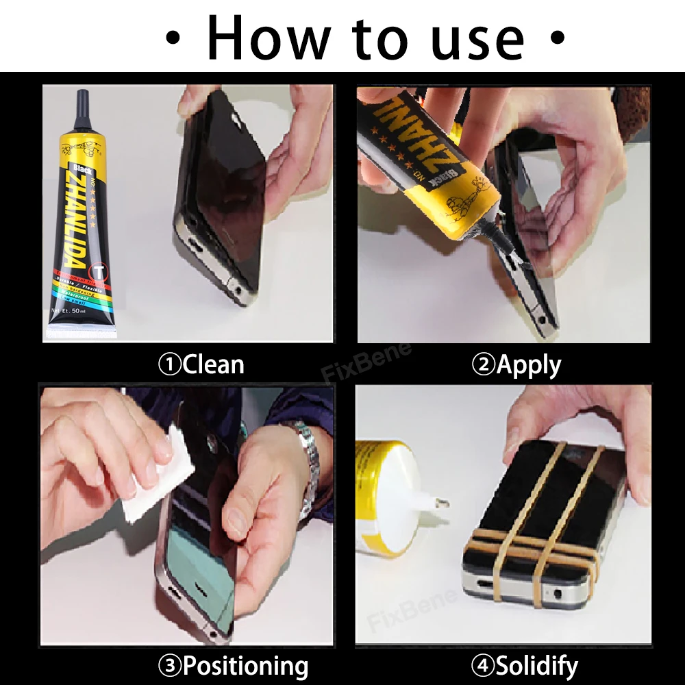 Kit de reparo de cola para tela de celular, moldura de capa traseira, adesivo preto forte, super zhanlida, madeira, cerâmica, quebra-cabeça de metal, modelo de plástico