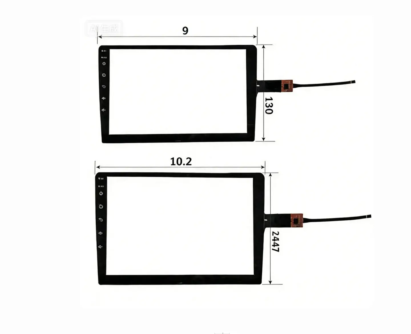 9 10.2 Inch  2.5D Touch Screen Sensor DIgigitzer 228*130mm 252*147mm Hyundai Volkswagen Citroen Toyota Renault GT911 6pin