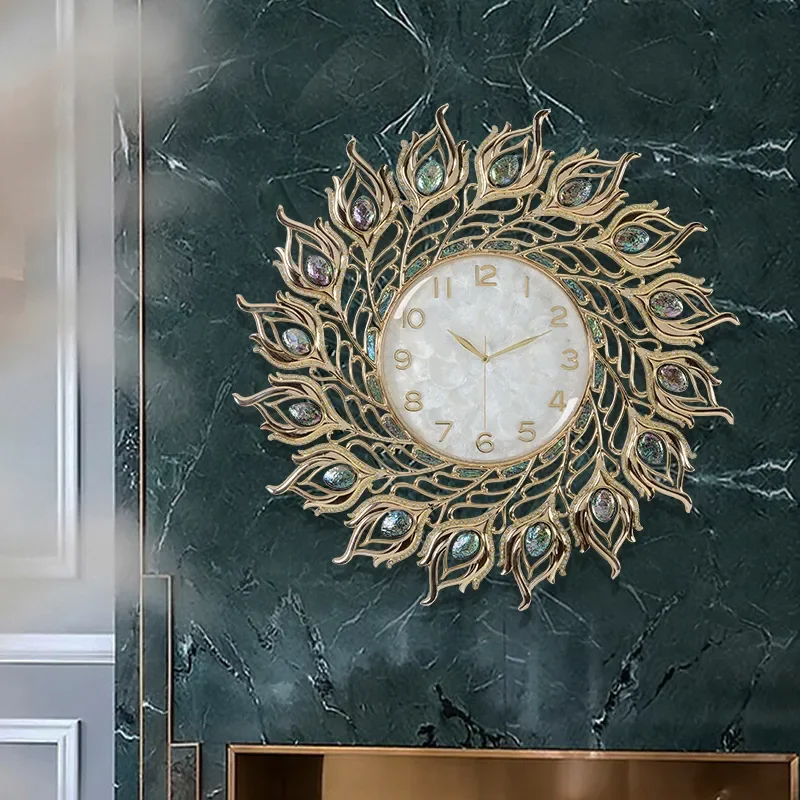 European Shell Wall Clock Creative Design Silent Quartz Home Decor Light Luxury Living Room Atmosphere Decoration 24 Inch