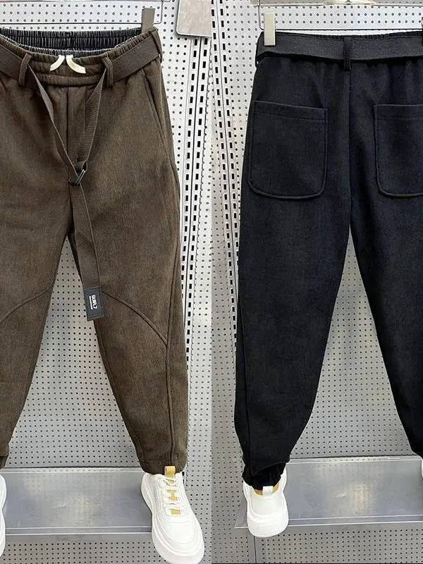 

Men's Casual Harlan Pants Winter Workwear Loose Fit Velvet Loose Leggings Ci Walk Clean Fit l Waist Zipper Closure