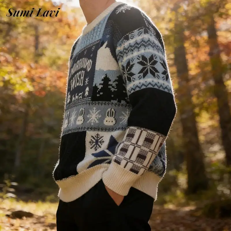

Vintage Pattern Printed Mens Sweaters 2026 Spring Autumn Casual Slim O Neck Long Sleeve Jumpers Men Fashion Knitting Sweater