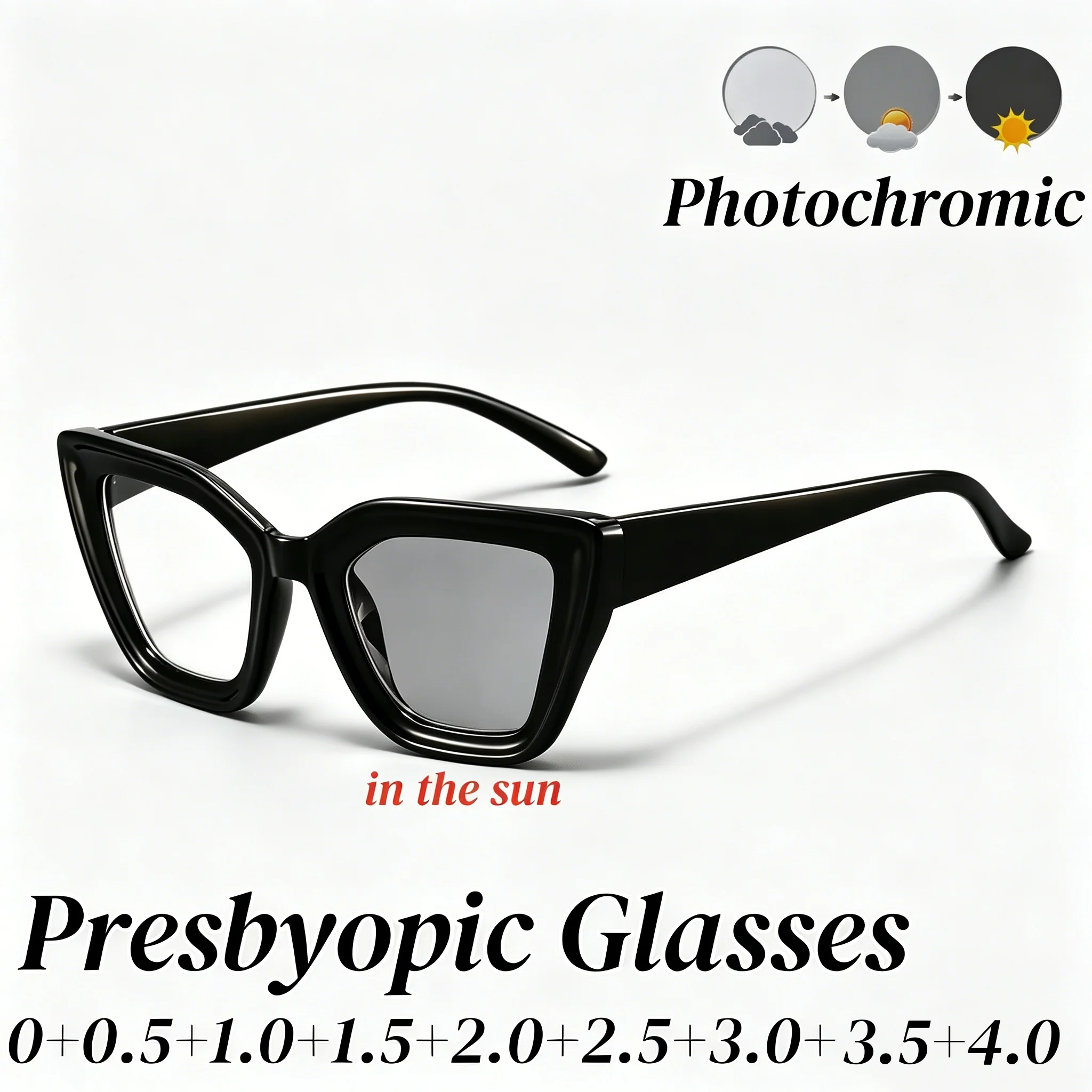 Vintage Cat Eye Color Changing Presbyopia Glasses Fashionable Anti-Blue Light Photochromic Reading Glasses Alien Frame Glasses