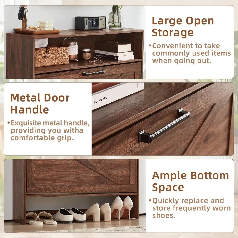 Freestanding Slim Shoe Storage Cabinet with Flip Drawers and Legs - Farmhouse Style Narrow Organizer Rack