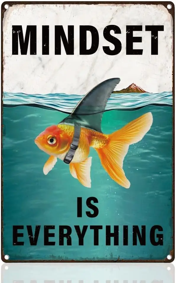 Mindset is Everything Motivational Retro Wall Decor Metal Tin Sign 8 x 12 Fish Shark Fin Inspirational Vintage Wall Art Poster f