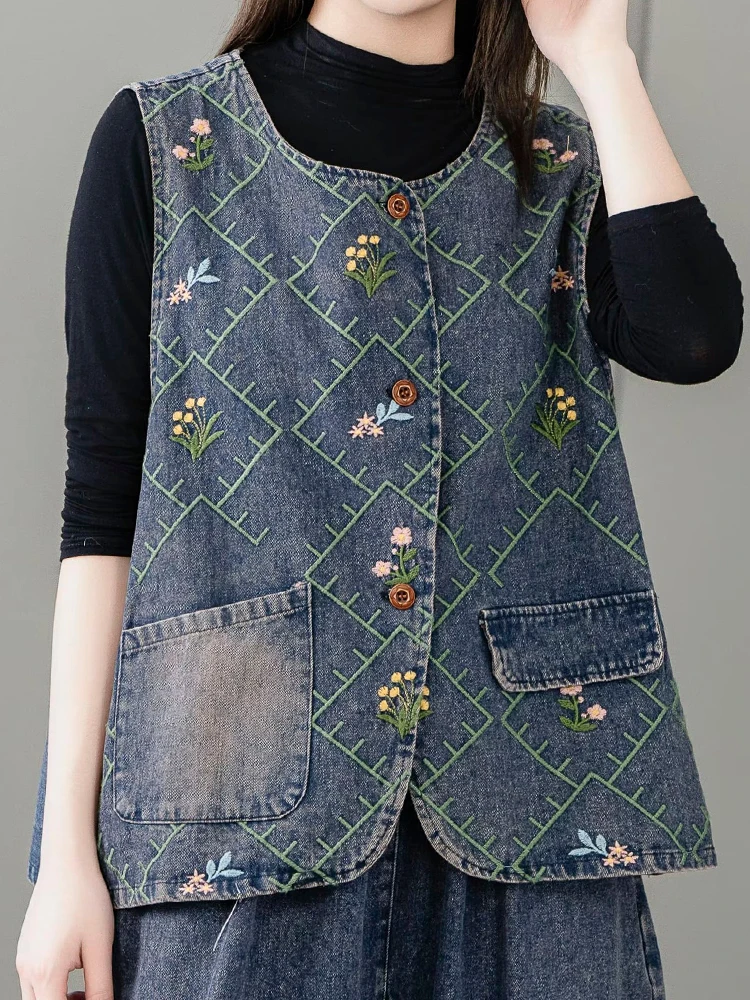 Max LuLu Autumn Womens Fashion Vintage Waistcoats Leisure Classic Embroidery Sleeveless Clothes Females Loose Floral Denim Vest