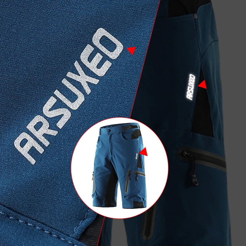 ARSUXEO Herren Lockere Fahrradshorts Mountainbike Ohne Sitzpolster Atmungsaktiv Bequem Leichte Radhose – Detail 4