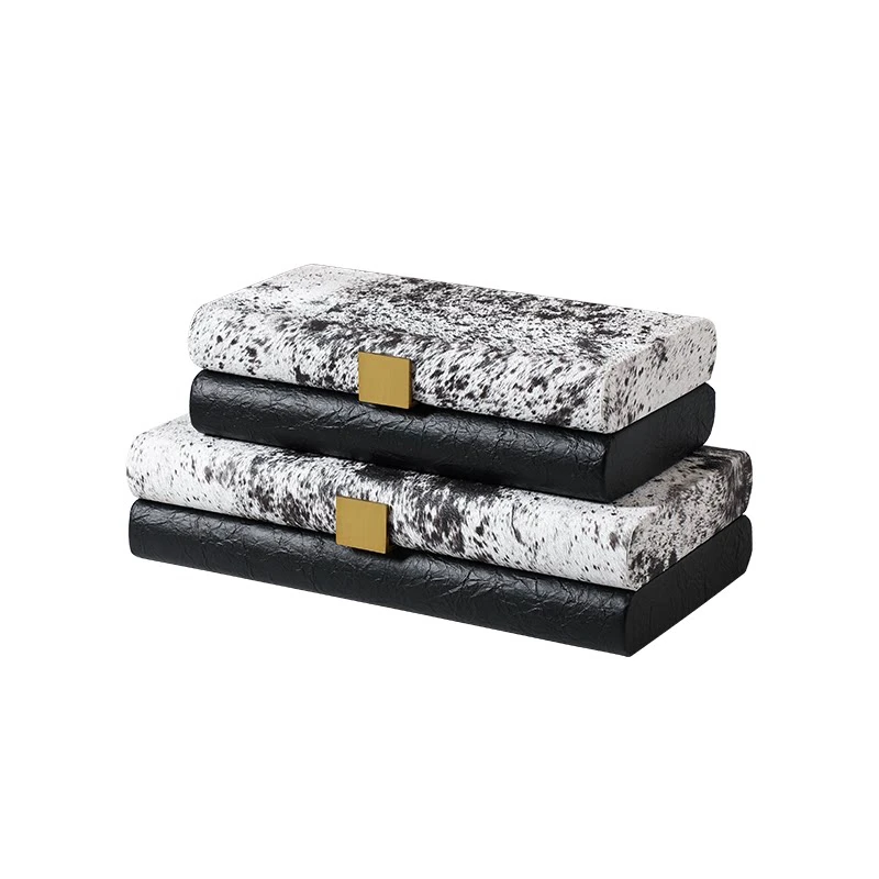 Modern leather fur pattern color matching jewelry storage box, high-end light luxury jewelry box