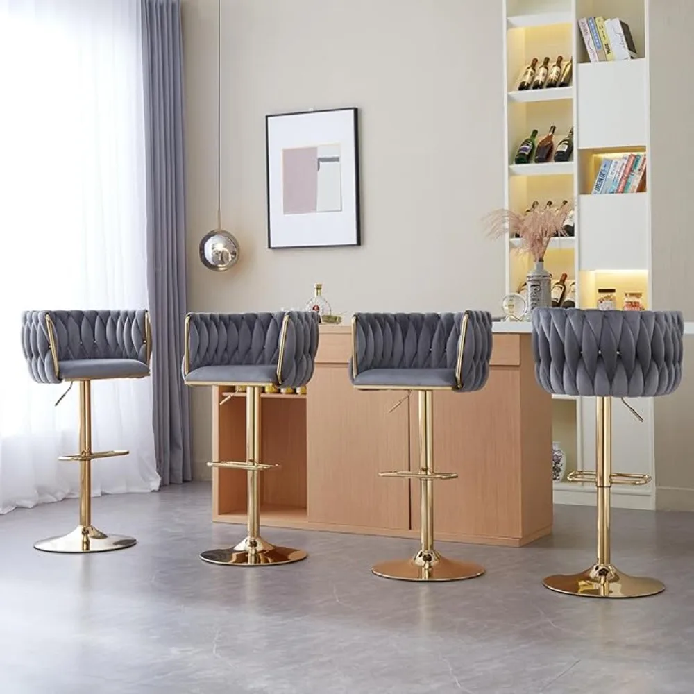 

Bar Stool Set of 4, Adjustable Swivel Counter Height Chairs with Woven Back, Bar Stool
