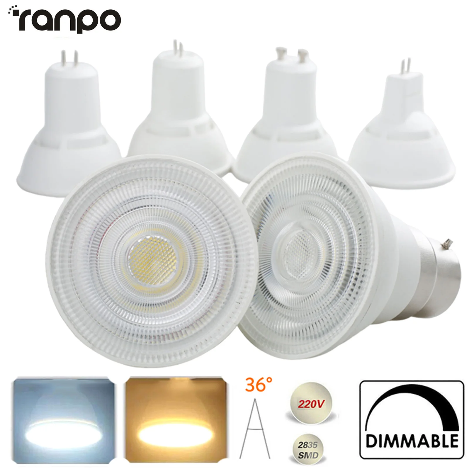 Ampoules de budgétaire LED à intensité variable, lampes à économie d'énergie, lampe à In347, lampes résistantes, GU10 MR16 inda B22 GU5.3, 7W, 220V, 36, 2835SMD, remplace 45W