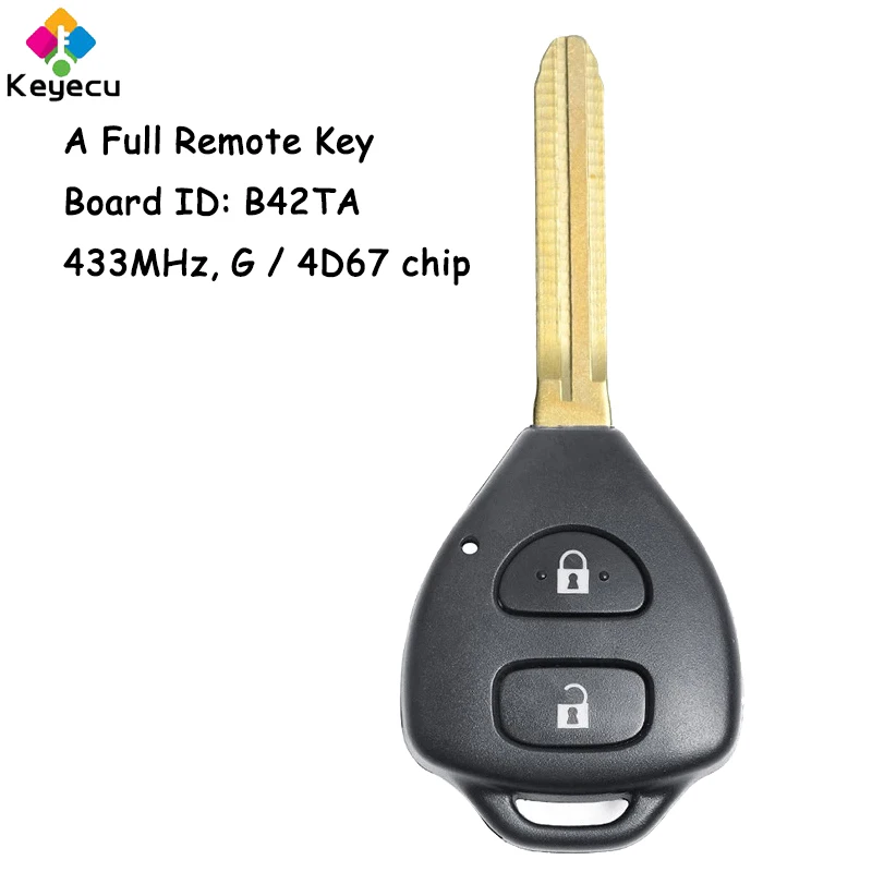 

KEYECU Remote Control Car Key With 2 Button 433MHz G 4D67 Chip for Toyota Yaris Hilux Vigo Fortuner 4Runner iQ Fob Board: B42TA