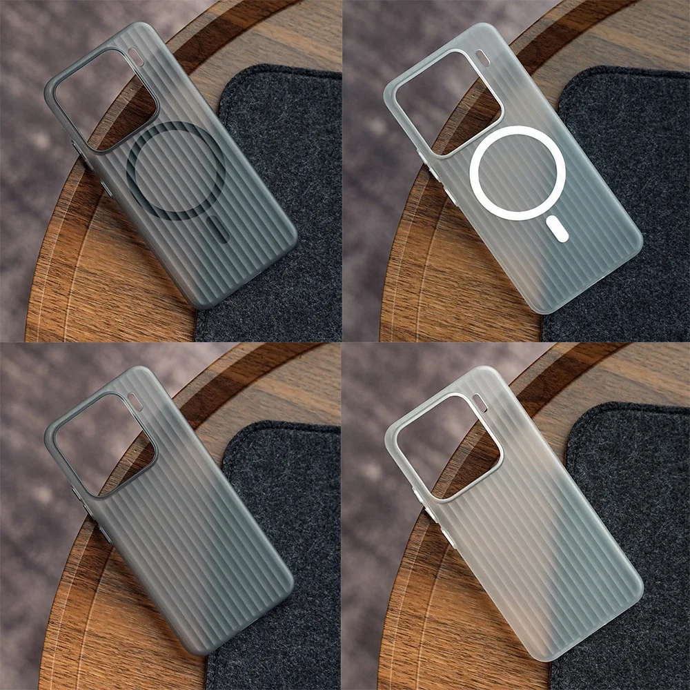 Ultra Thin Corrugated Pattern Matte Translucent Hard PC Case For Xiaomi Mi 15 Pro MI 13 14 Ultra Magnetic Wireless Charge Cover
