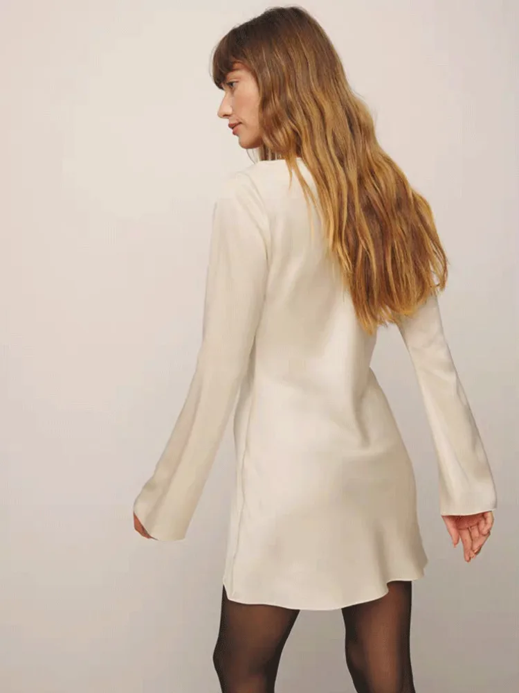 BJTZ 2026 printemps été Style français robe femmes acétate Satin à manches longues élégant cravate taille Chic mariage invité fête soirée