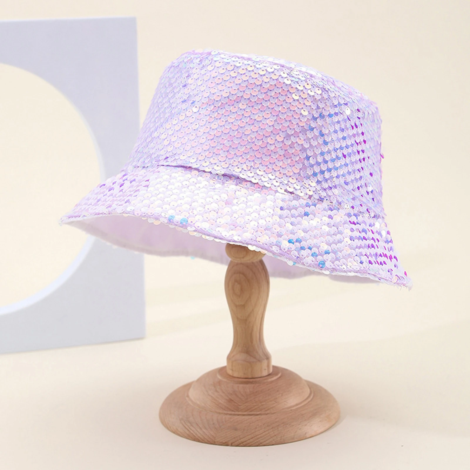 Sequin Bucket Hats Women Fisherman Hat Fashion Reversible Holographic Sun Hat Outdoor Wide Brim Outdoor Beach Sunscreen Caps