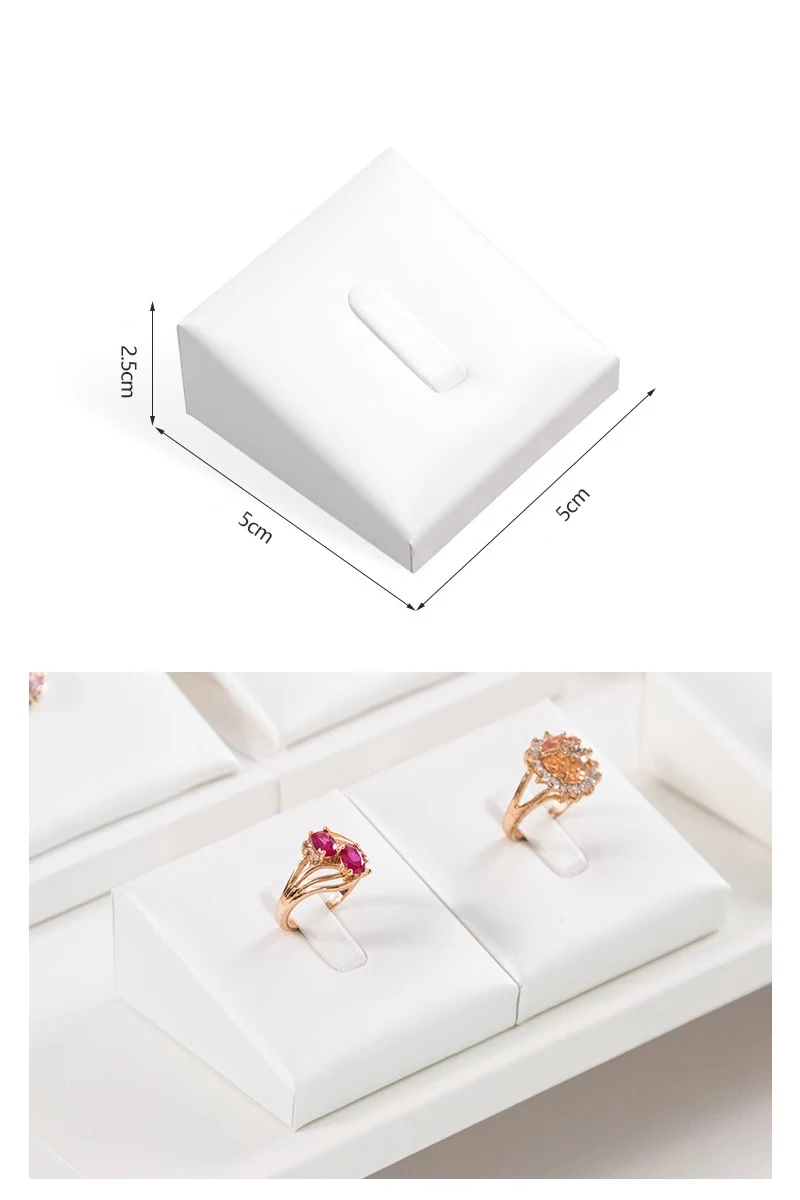 Window Jewelry Ring Holder Stand Show Counter Cabinet Display Tray Insert Jewellery Ring Storage White Leather Presentation Rack