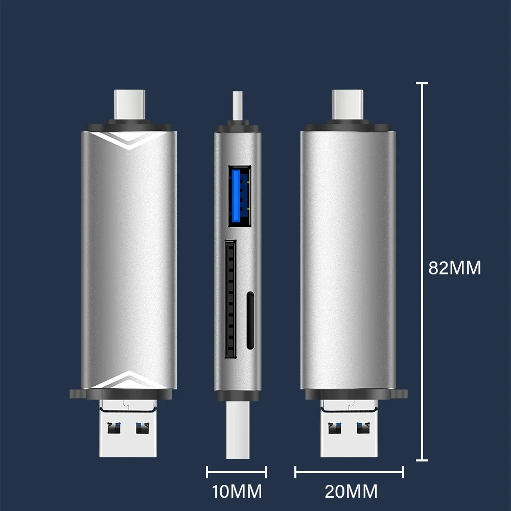 Wielofunkcyjny czytnik kart pamięci 6-w-1 TYPE-C USB 3.0 Wielofunkcyjny schowek zewnętrzny Czarny rozciągliwy do czytnika kart pamięci Memory Stick