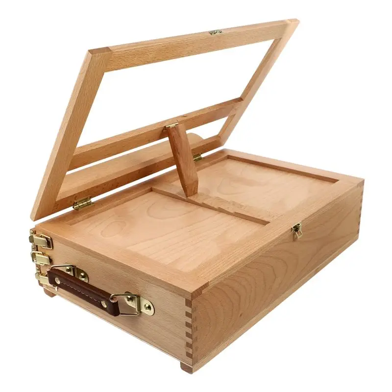 ABSK-Wood Desk Table Easel - Handcrafted Beechwood Desktop Easel & Wooden Art Tabletop Box For Drawing, Painting For Storage