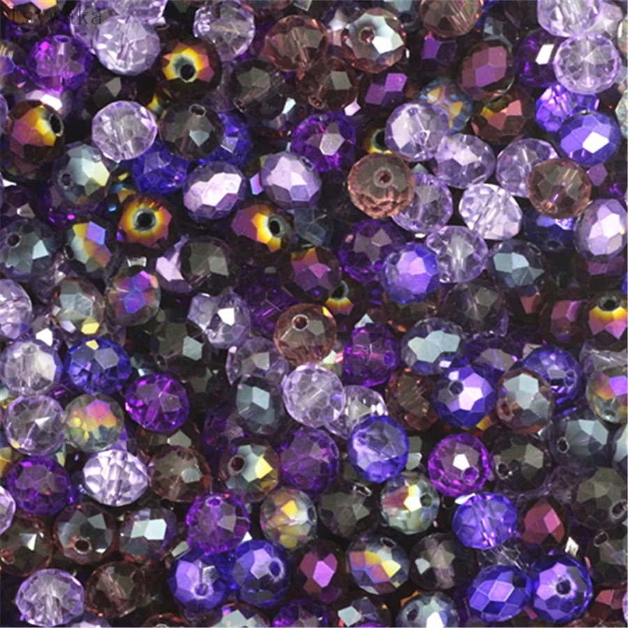 Isywaka Purple Multicolor 2mm,3*4mm,4*6mm,6*8mm Austria faceted Crystal Glass Beads Loose Spacer Round Beads For Jewelry Making