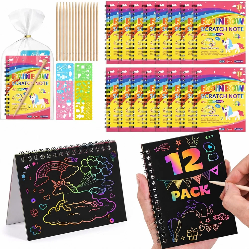 Rainbow Art Scratch Notebook Coloring Craft Notebook Goodie Bag Pinata Stuffers Bulk Birthday Gift Classroom Prizes Party Favors
