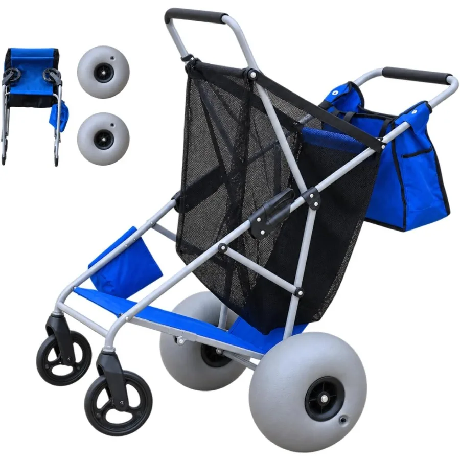 Beach Cart with 13'' Big Balloon Wheels for Sand, Upgraded with Metal Bottom for Coolers and Heavy Loads