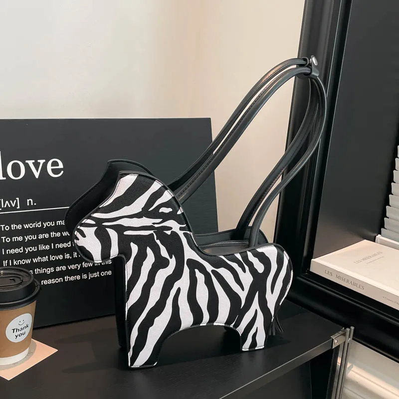 Zebra Pattern Shoulder Bag Pu Leather Purses and Handbags Japanese Style Animal Cartoon Bag for Women Casual Clutch Bag Tote