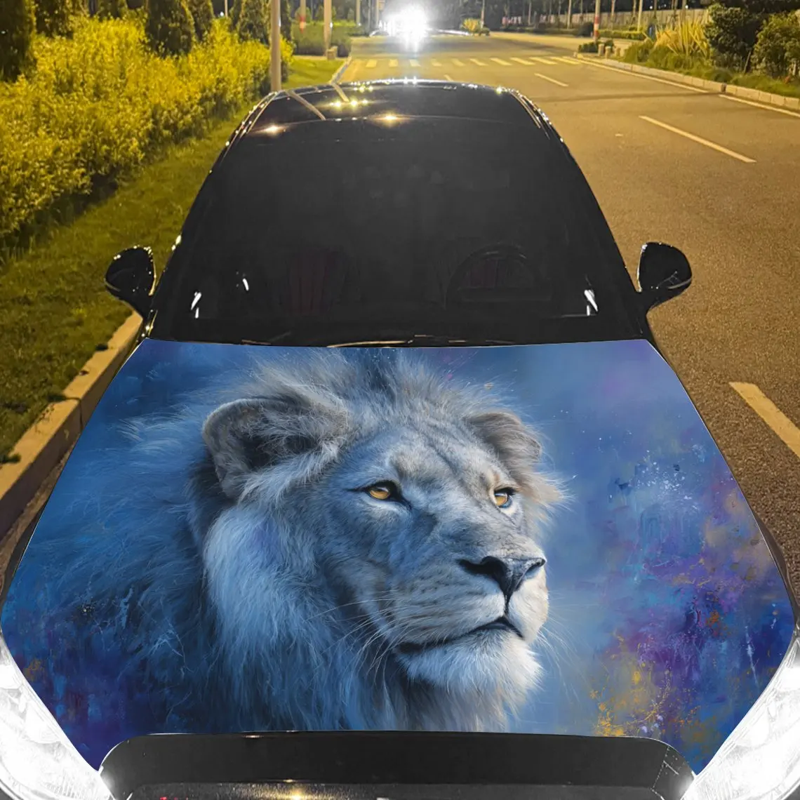 

Car Decals Lion in Dreamy Blue - Toned Scene Car Hood Sticker, Waterproof Self - Adhesive Vinyl Graphics Decals, Decorative Prot