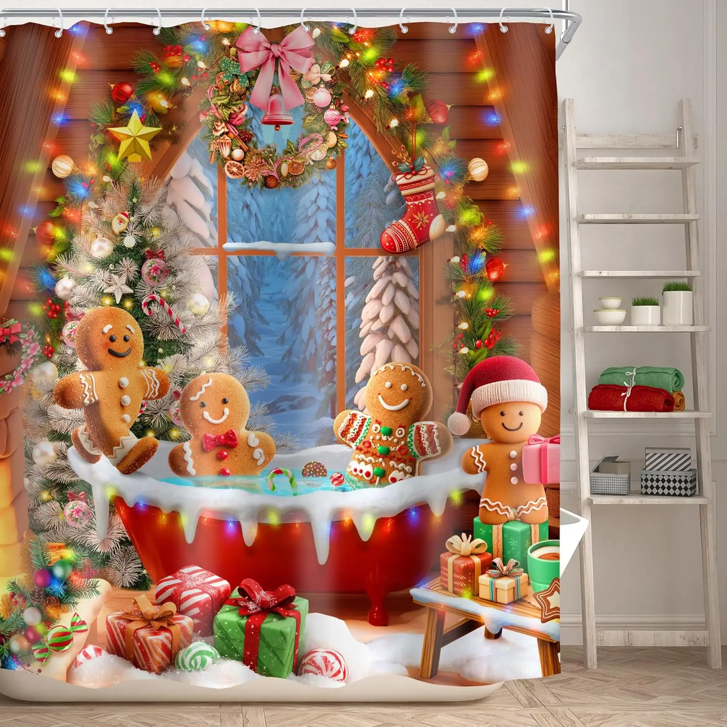 Shower Curtain Funny Shower Curtain Luxury Christmas Shower Curtain for Bathroom Decor Funny Cute Brown Gingerbread Man in