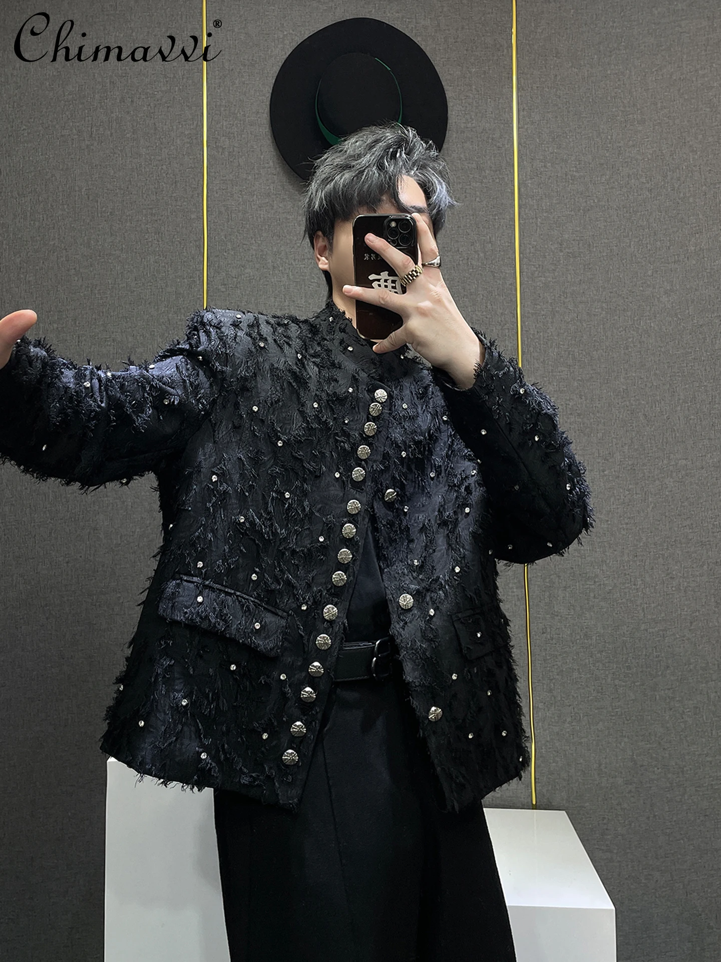 

Heavy High-End Loose Padded Shoulder Long Sleeve Tassel Jacket Autumn Winter New Fashion Handsome Slim Fit Men's Coat Top