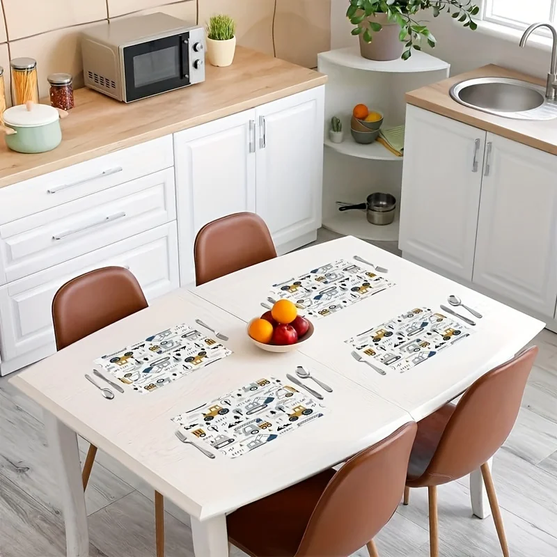 Construction Truck Placemats Set of 4 Kids Table Mats Vehicle Place Mats for Boys Children Dining Decor