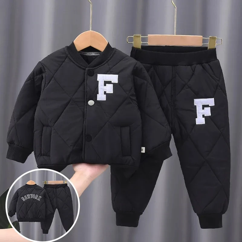 Children\'s Cotton Jacket and Pants Two-piece Winter Boy Baby Cotton Thickened Home Lightweight Cotton Suit Girl Clothing Set