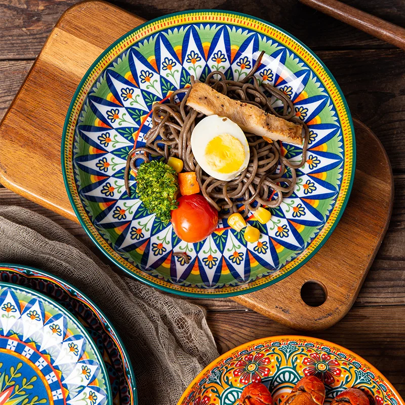 Nordic Bohemian Ceramic Vegetable Plate Ornaments Living Room Dining Table Breakfast Dumpling Plate Fruit Plate Home Decoration
