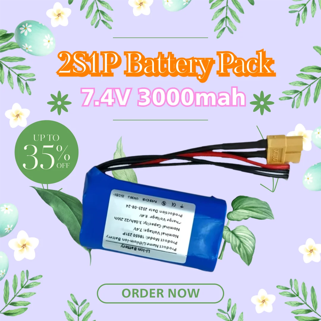 

2S1P Battery Pack 18650 7.4V 3000mah Rechargeable Li-ion Suitable for Model Airplane，drone battery