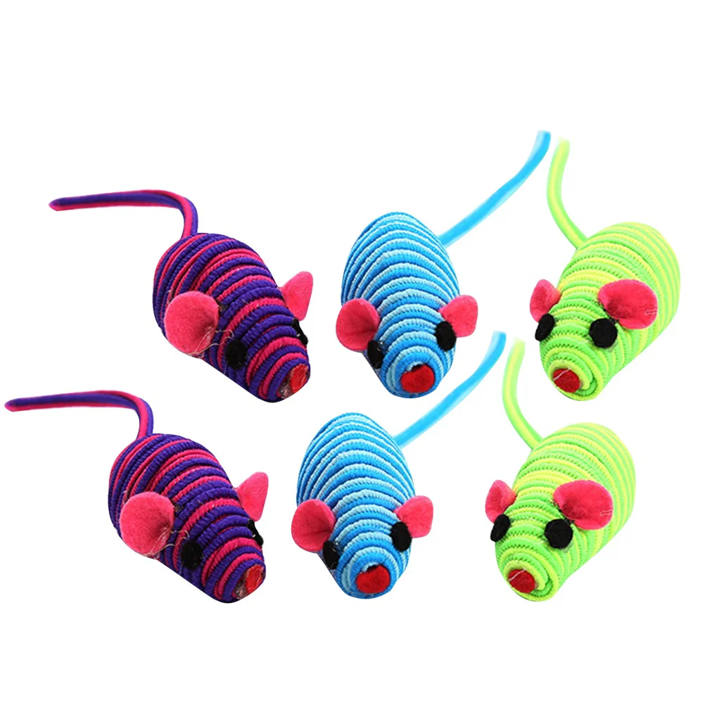 6pcs Elastic Rope Mouse Toy Funny Mouse Cat Playing Props Cat Teaser Interactive Toy (Random Color) cat elastic rope mouse toy