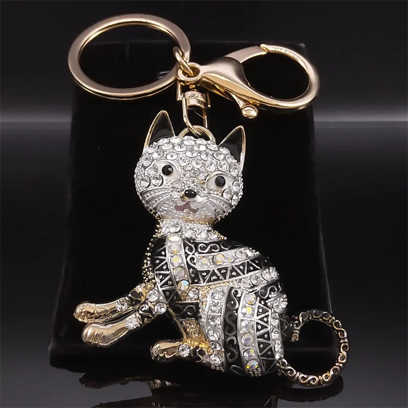 Lovely Cat Crystal Keychain for Women/Men Metal Colorful Rhinestone Pet Lover Keyring Bag Accessories Jewelry llaveros KXHKS01