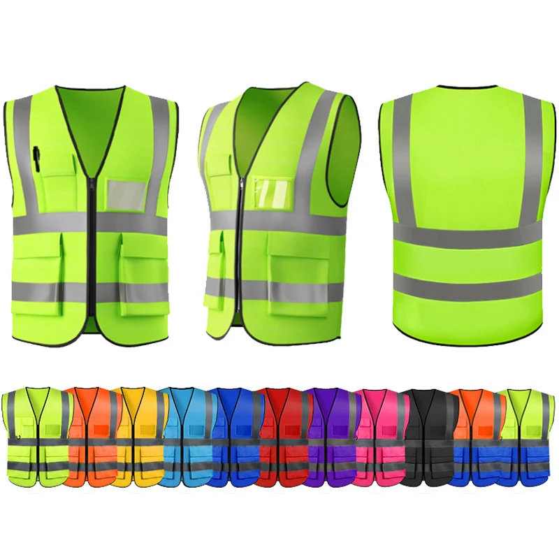 Hi Vis Viz Vest with High Visibility Tape Safety Work Vest with 5 Pockets for Men and Women