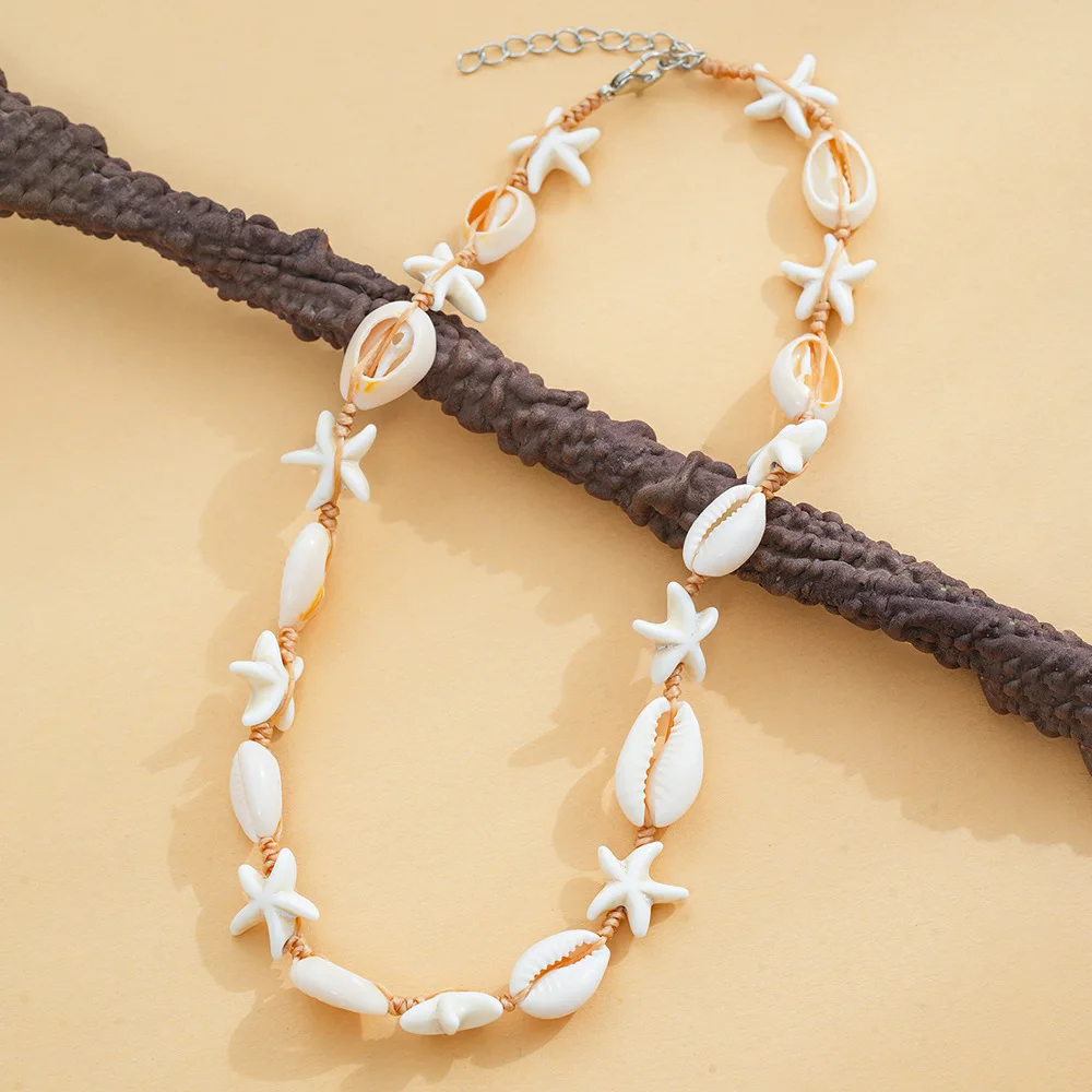 Bohemian beach choker necklace starfish shell beaded chain adjustable buckle neck women's summer seaside vacation