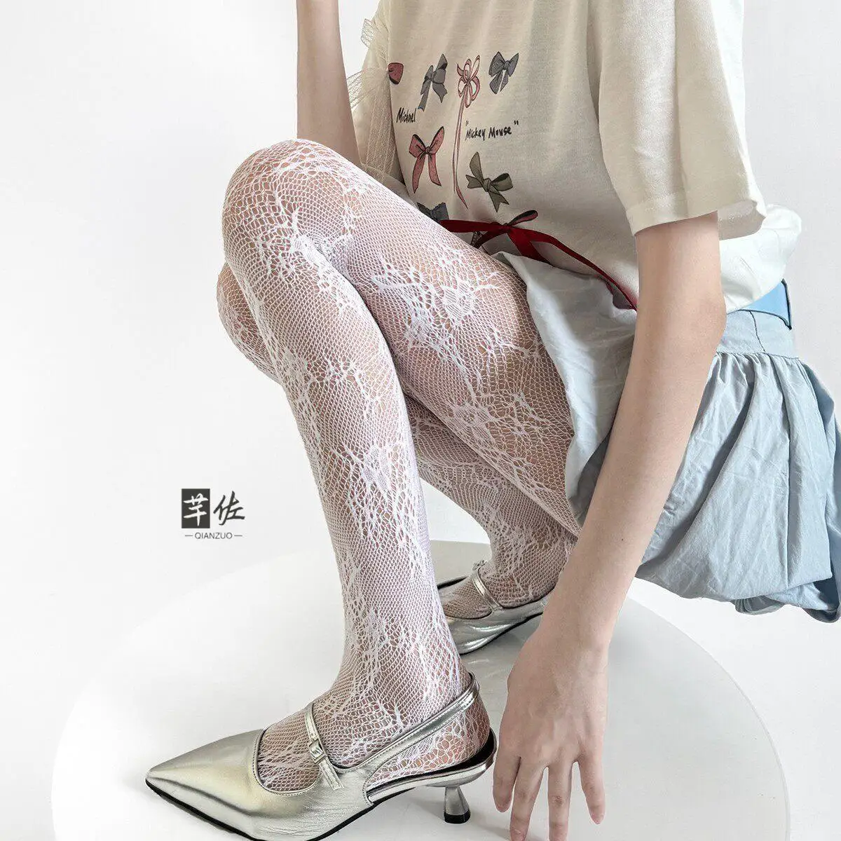Mint Green Lace Hollow out Floral Patterned Stockings Women's Sexy Summer Nylon Pantyhose Inner Wear Transparent Net Tights