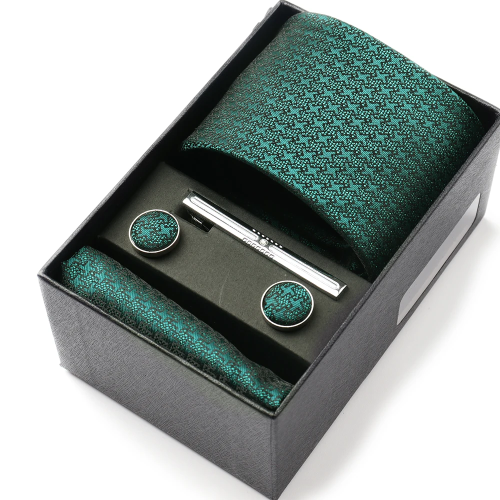 Conjunto de corbata de seda ajustada para hombre, corbata de seda para vestido de boda, caja de gemelos, bolsillo, Clip cuadrado, caja de regalo,