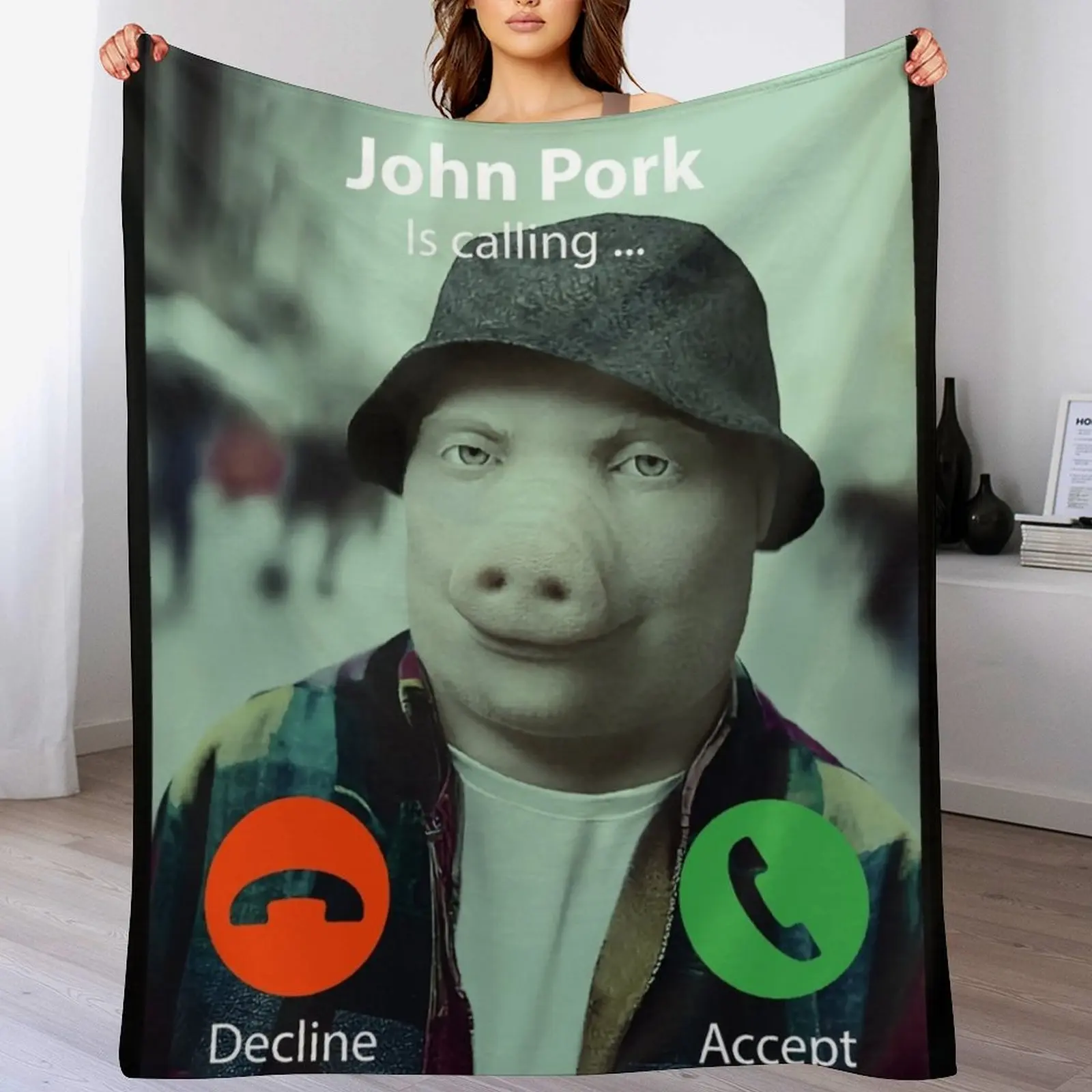John Pork, John Pork Is Calling Throw Blanket Wrinkle Resistant Lightweight Blanket