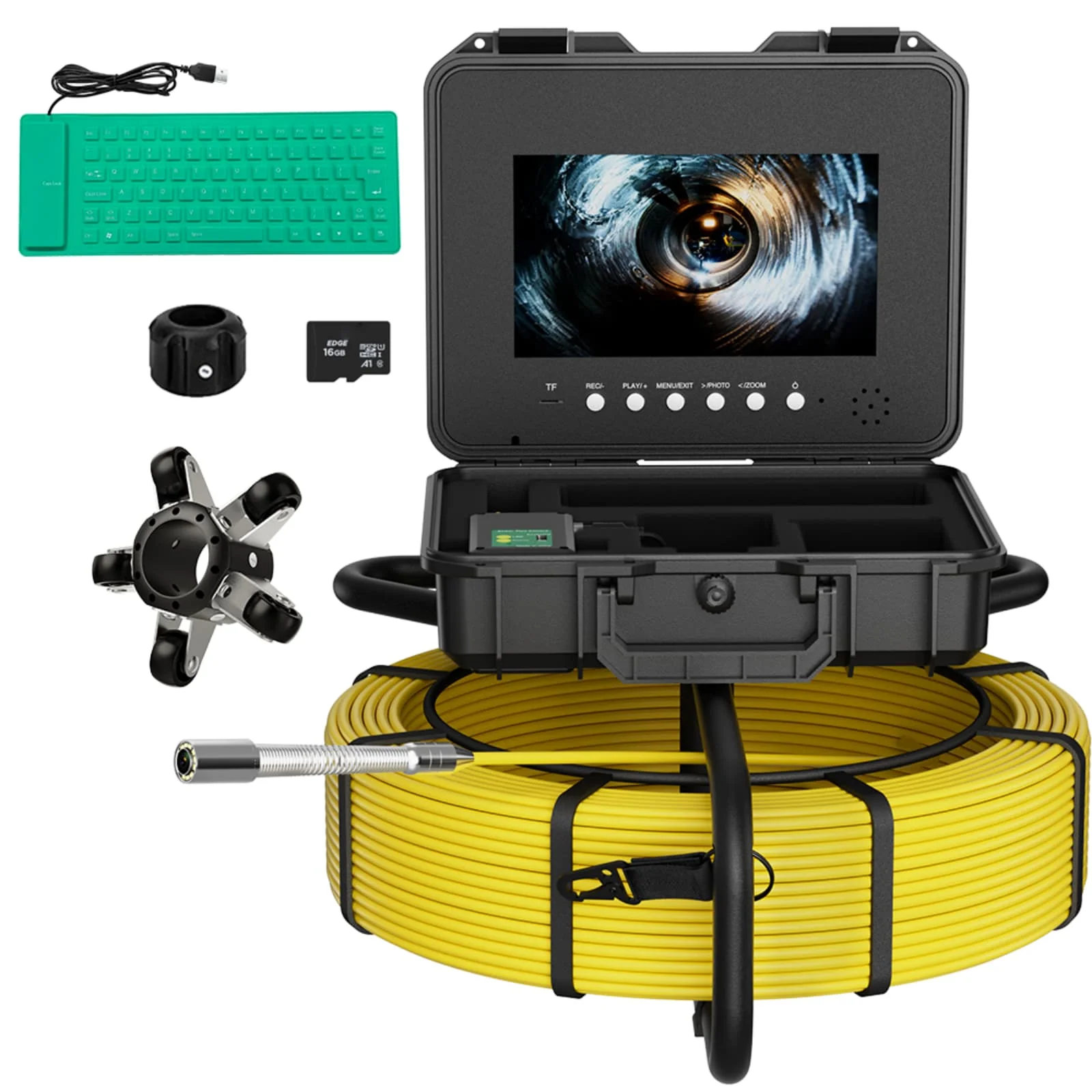 7mm-100M Cable 10.1inch Sewer Pipe Inspection Camera with Meter Counter DVR 7mm Cable Auto Self-Leveling 512hz  1080P  Borescope