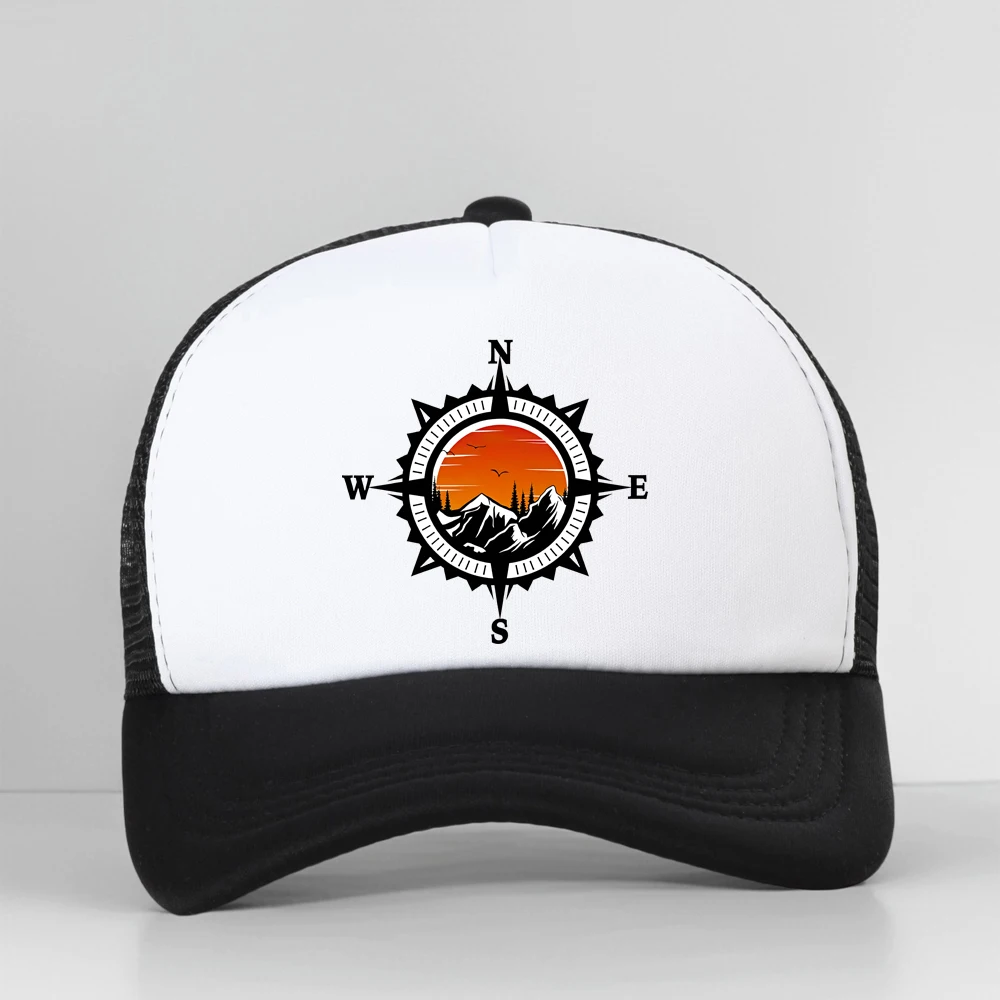 

Compass Tree Mountain Cartoon Motorbike Baseball Cap Unisex Spring Autumn Mesh Breathable Hat Outdoor Sports sun hats