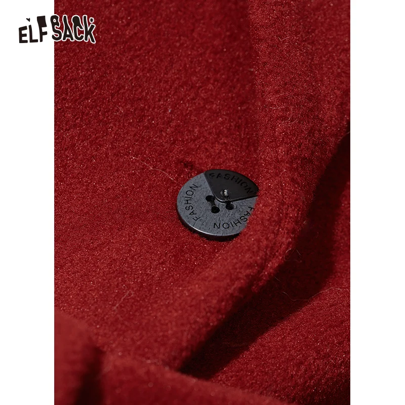 ELFSACK Red Warm Coats Women 2023 Winter Mid-length Christmas and New Year Outwears