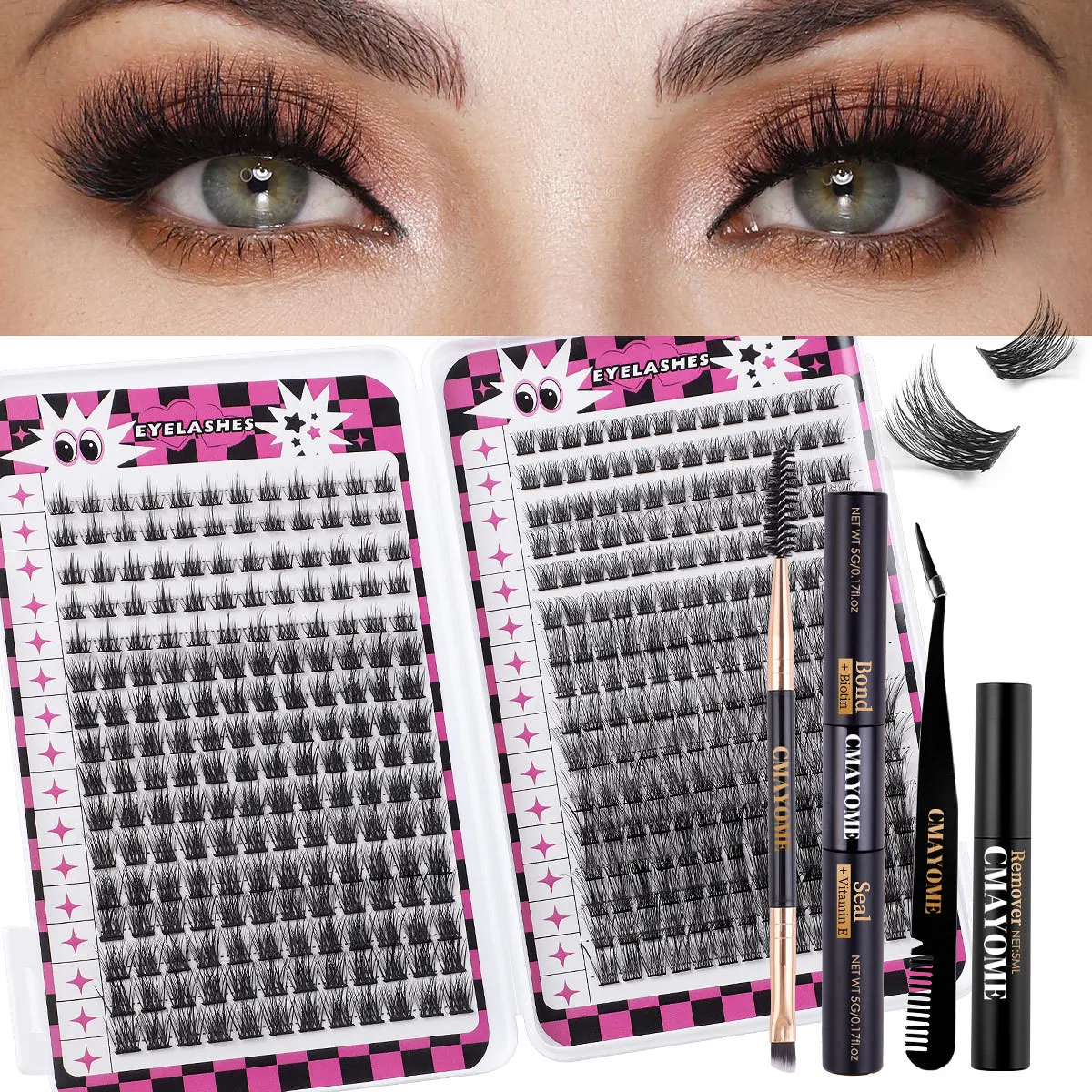 

DIY Single Cluster Hair Large Capacity Family Photo Eyelash Book D-curve Mixed Eyelash Glue Set False Eyelashes Lash