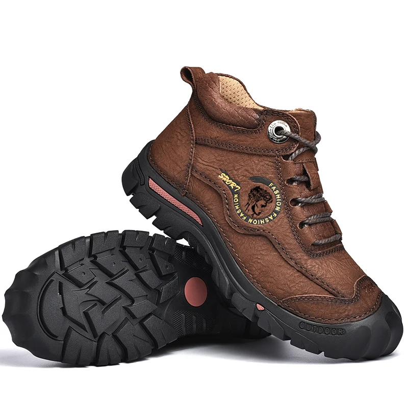 Winter Wear-resistant Mountaineering Boots Plush Warm High Quality Leather Outdoor Waterproof Boots for Work  Walking Snow Boots