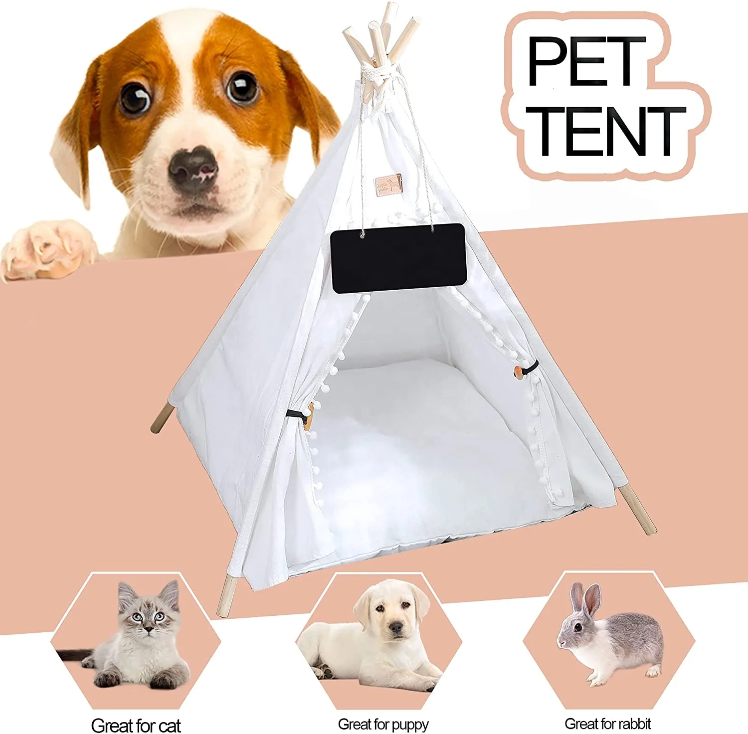 Fotografia 5: Tendas e Casas de Luxo para Animais de Estimação em Lona com Almofada Macia e Lavável, Cama Teepee para Cães e Gatos
