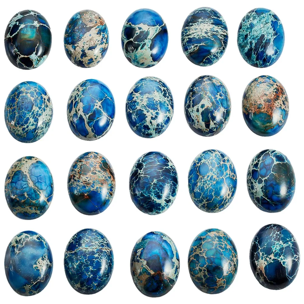 TUMBEELLUWA 1Lot (5Pc) Deep Blue Sea Sediment Jasper Oval Stone Cabochons Flatback Semi-precious CAB for Jewelry Making,18x25mm