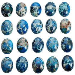 Tumbeelluwa 1 lote (5pc) sedimento marinho azul profundo jasper cabochons pedra oval flatback táxi semi-precioso para fabricação de jóias, 18x25mm